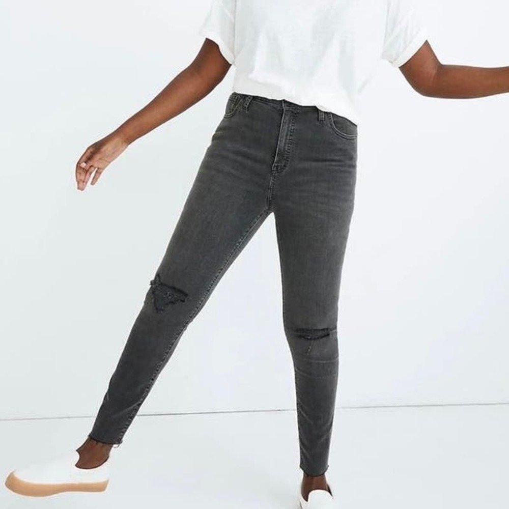 NWT Madewell Curvy High-Rise Distressed Skinny Jeans in Black Sea Sz 24